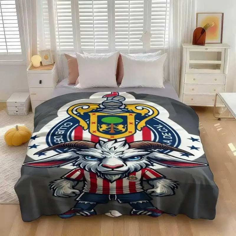Mexican Soccer Goat Mascot Vintage Crest Flannel Blanket