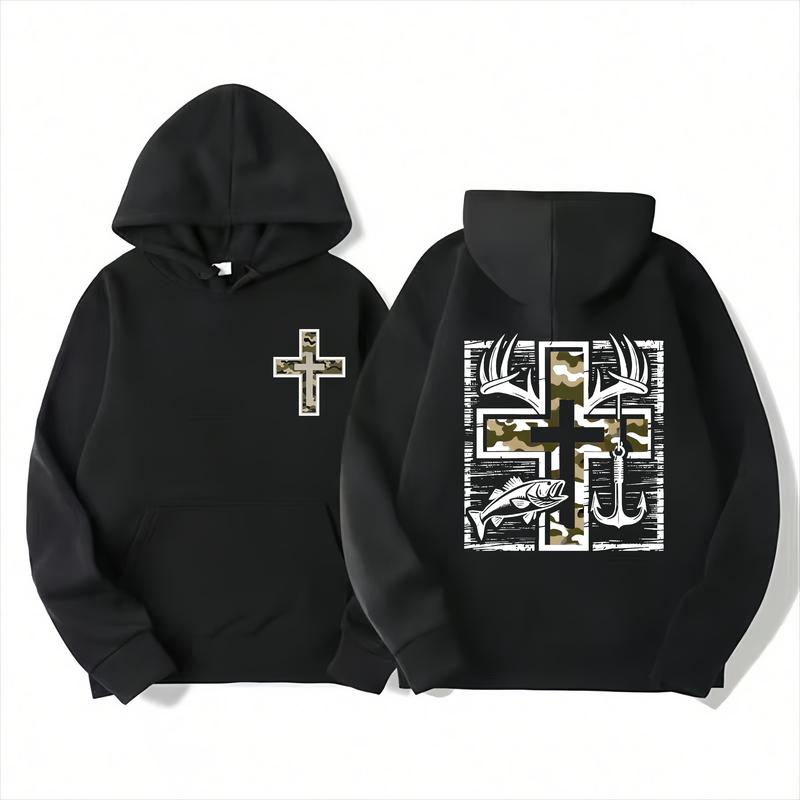 Camo Cross Antlers Bass Christian Outdoors Graphic T-Shirt / Sweatshirt / Hoodie