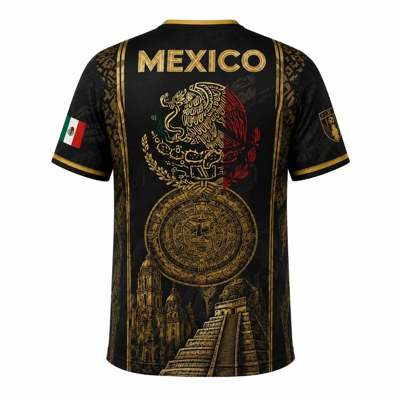 Black Gold Aztec Eagle Chichén Itzá Pyramid - Soccer Jersey