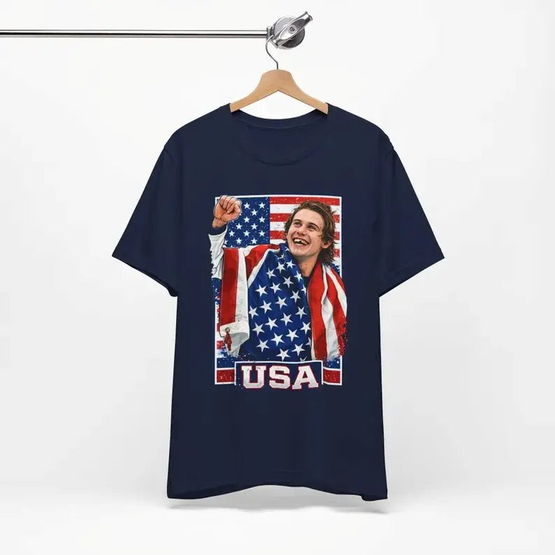 Jack Hughes Inspired Team USA Hockey Olympic Fan Graphic T-Shirt / Sweatshirt / Hoodie