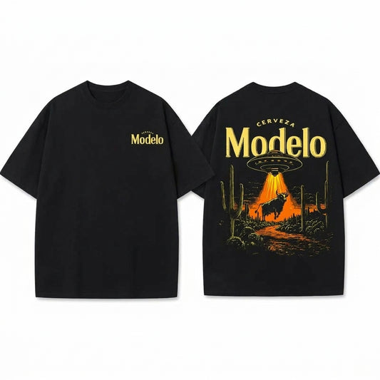 UFO Abducting Bull In Desert Cactus Scene Bold Text Print T-Shirt / Sweatshirt / Hoodie