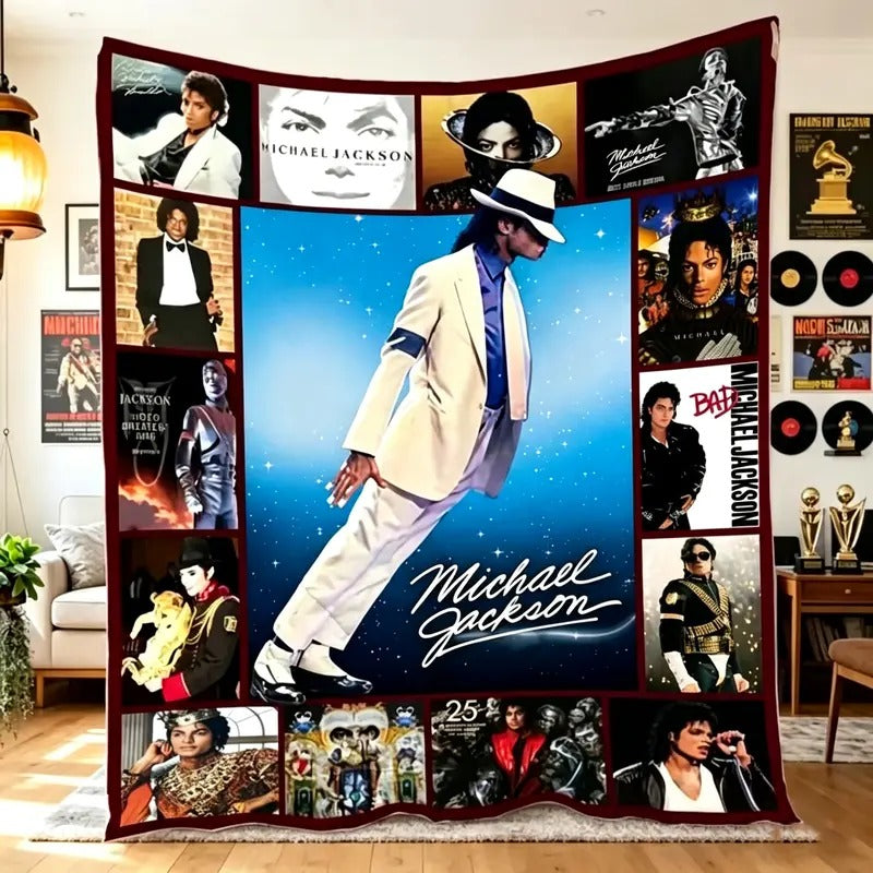 King of Pop Vintage Music Album Collage Flannel Blanket