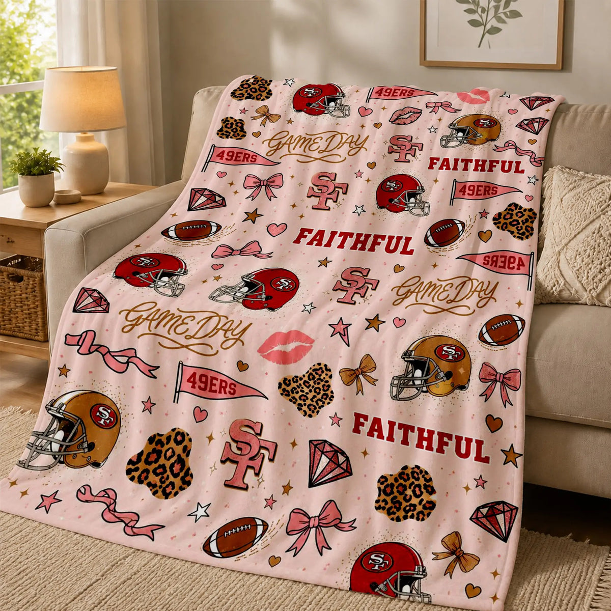 Football Game Day Leopard Bow Flannel Blanket