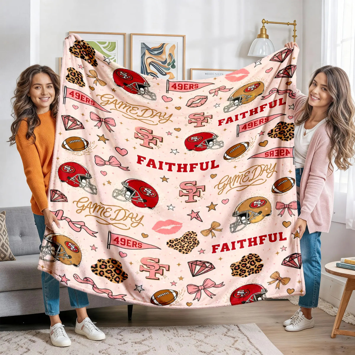 Football Game Day Leopard Bow Flannel Blanket