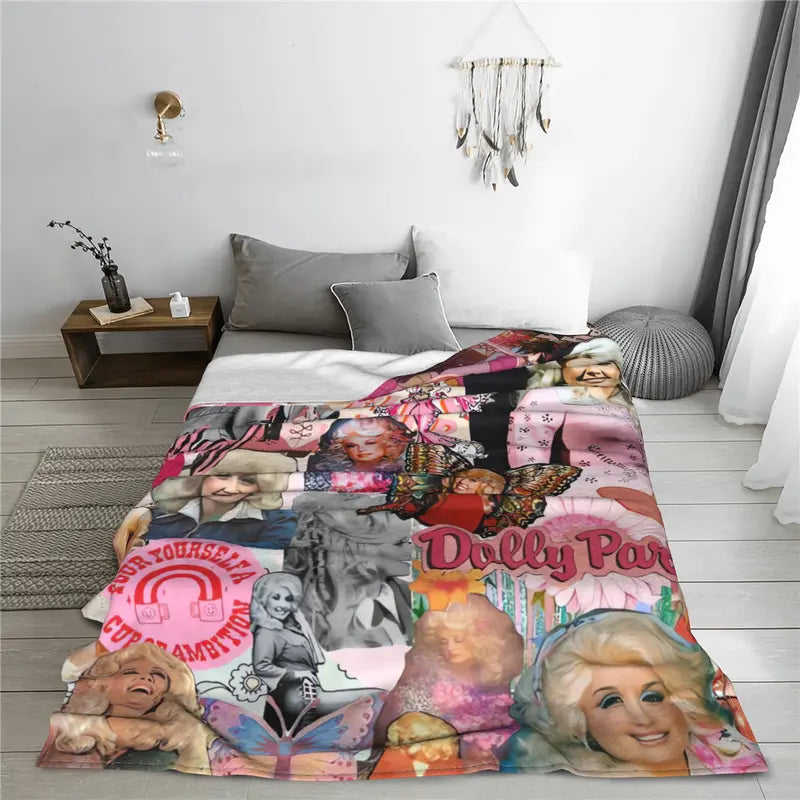 Vintage Country Music Pink Collage Flannel Blanket
