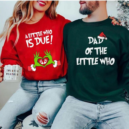 A Little Who Is Due Couple Mommy To Be New Dad Christmas Pregnancy Reveal T-Shirt / Sweatshirt / Hoodie