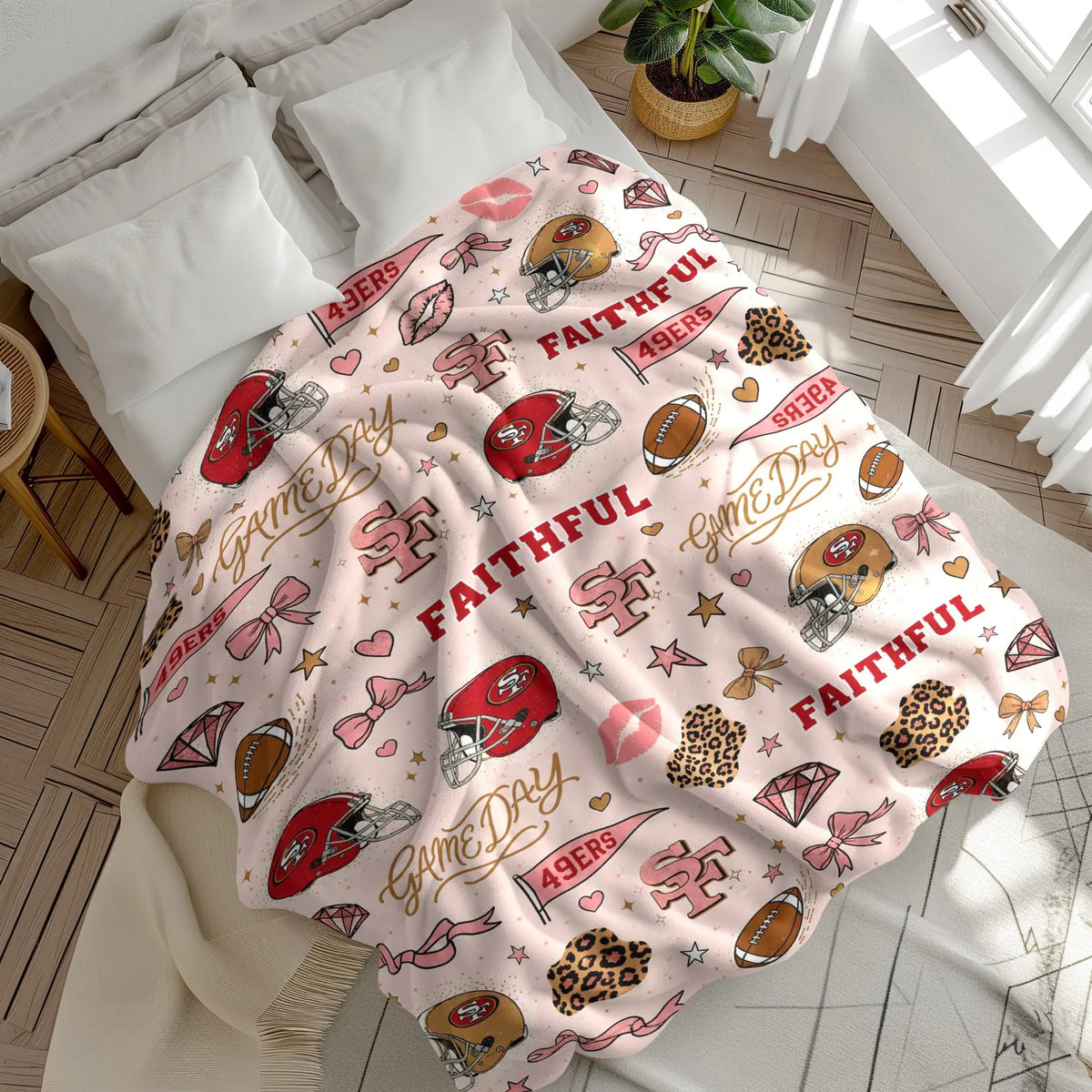 Football Game Day Leopard Bow Flannel Blanket