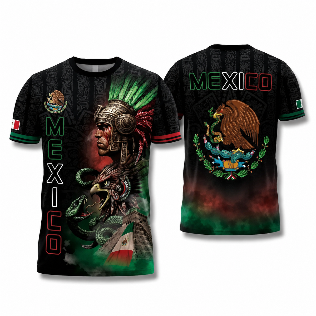 Mexico Aztec Warrior Mexican Flag Eagle And Snake Graphic - Soccer Jersey
