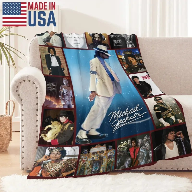 King of Pop Vintage Music Album Collage Flannel Blanket