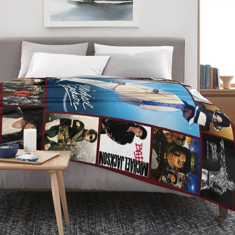 King of Pop Vintage Music Album Collage Flannel Blanket