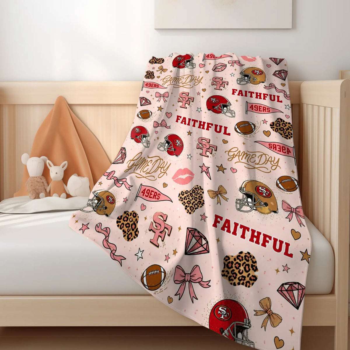 Football Game Day Leopard Bow Flannel Blanket