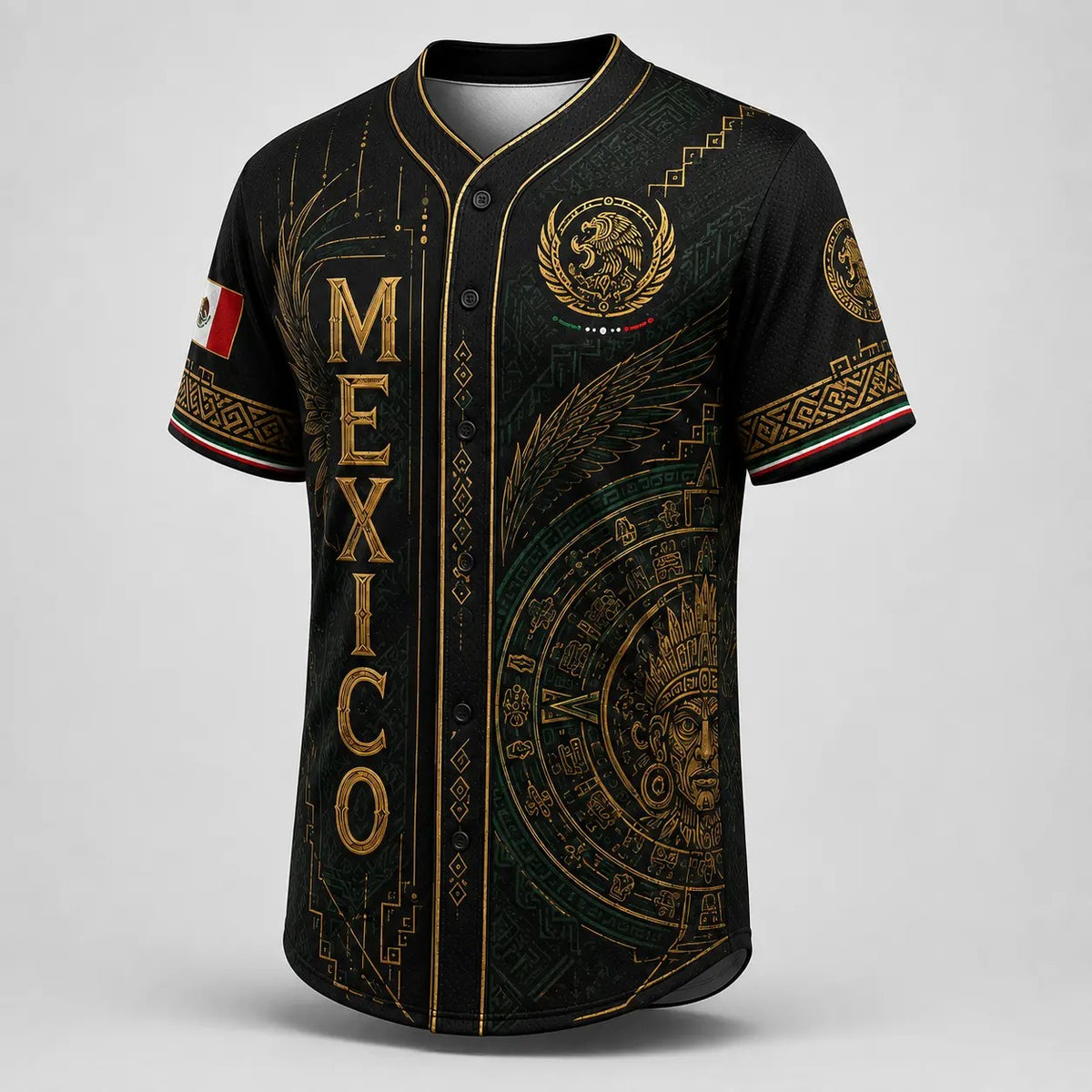 Winged Aztec Sun Calendar Graphic - Baseball Jersey