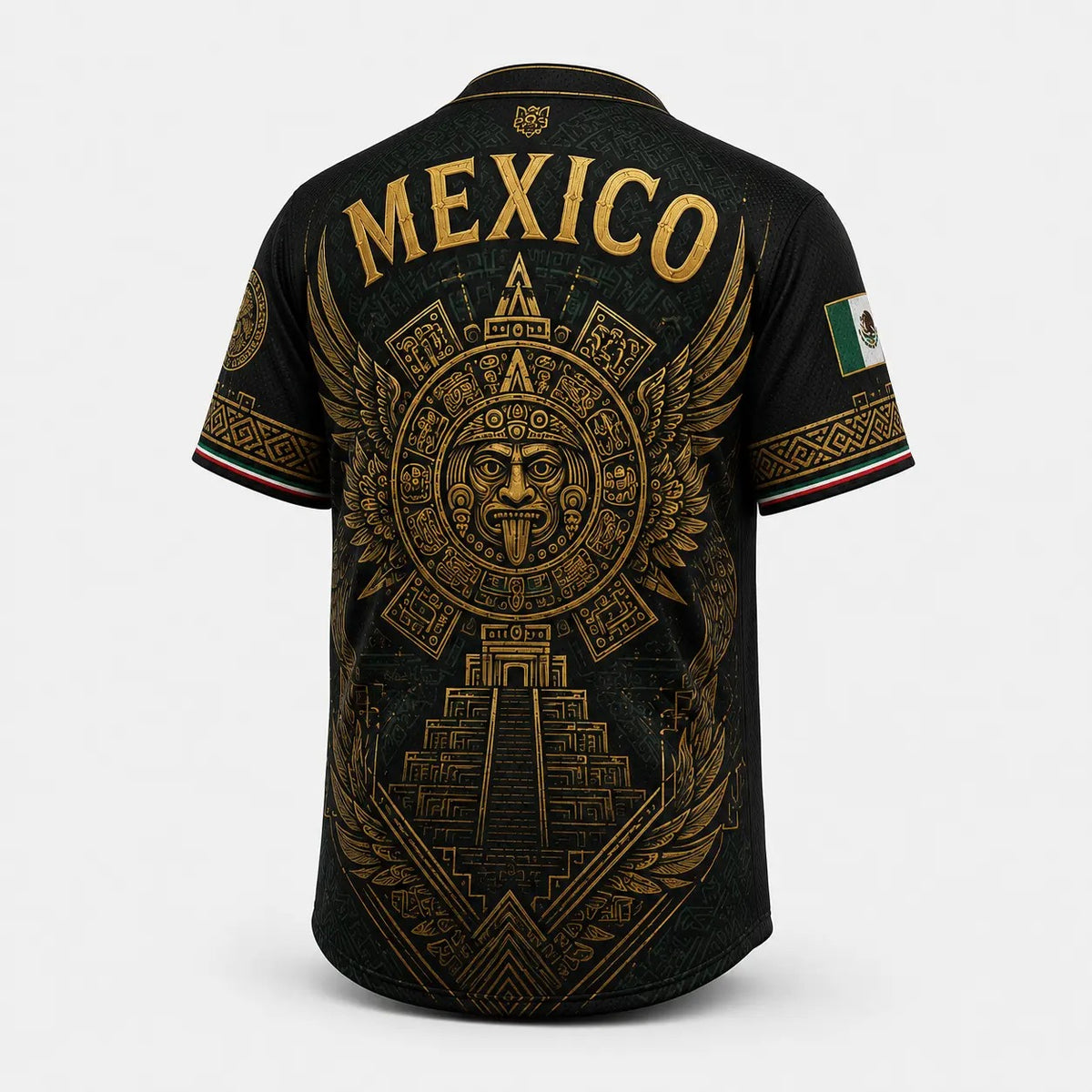 Winged Aztec Sun Calendar Graphic - Baseball Jersey