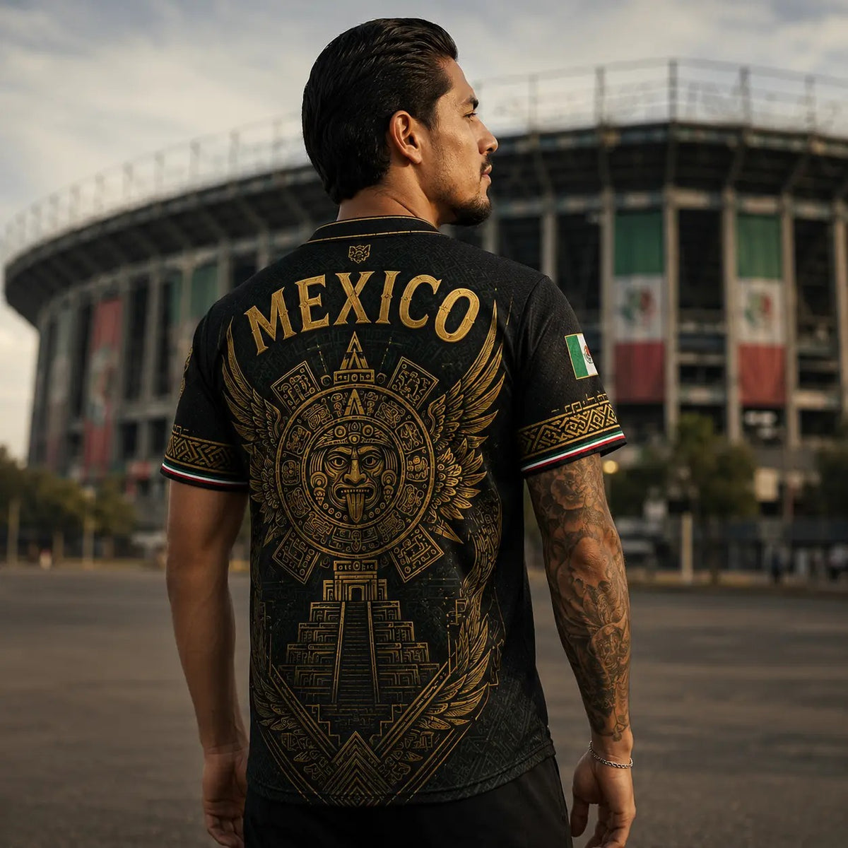 Winged Aztec Sun Calendar Graphic - Baseball Jersey