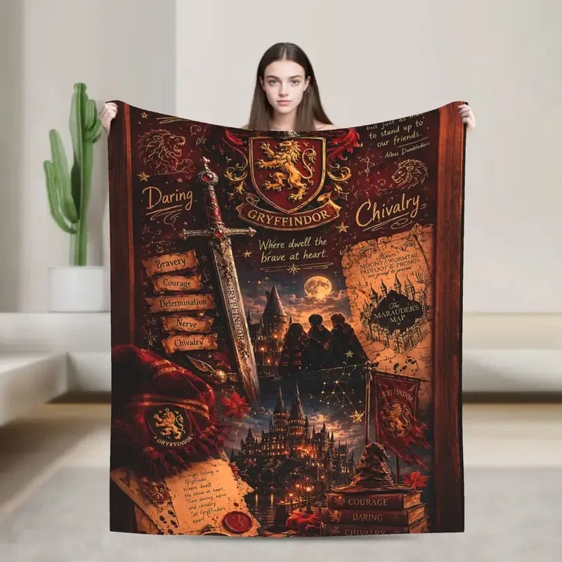 Harry Potter Gryffindor Lion Crest Wizard Castle Blanket