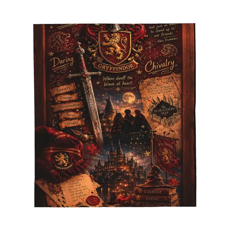Harry Potter Gryffindor Lion Crest Wizard Castle Blanket