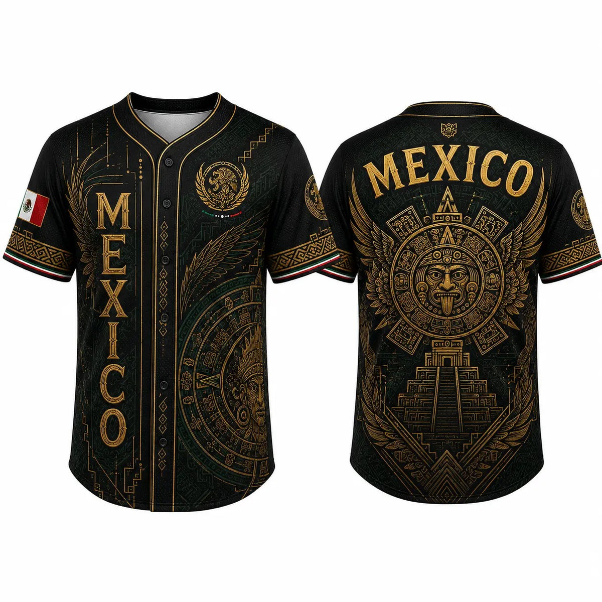Winged Aztec Sun Calendar Graphic - Baseball Jersey