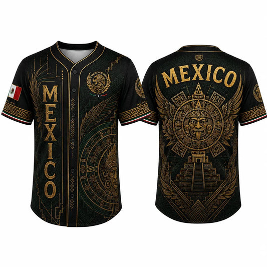 Winged Aztec Sun Calendar Graphic - Baseball Jersey