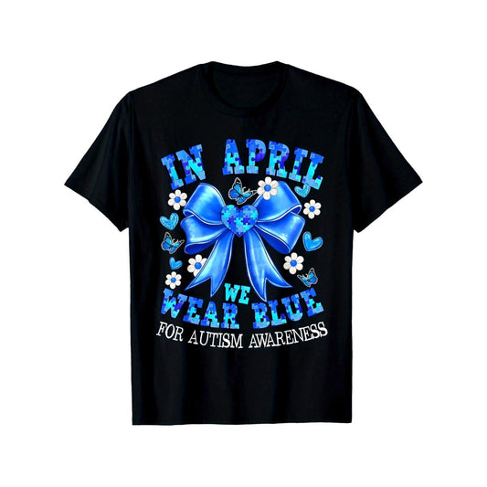 April We Wear Blue Autism Awareness Coquette Bow Puzzle T-Shirt / Sweatshirt / Hoodie