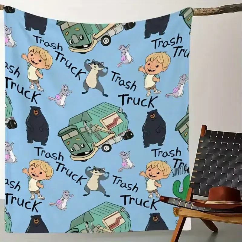 Cute Trash Truck Cartoon Soft Cozy Flannel Throw Blanket