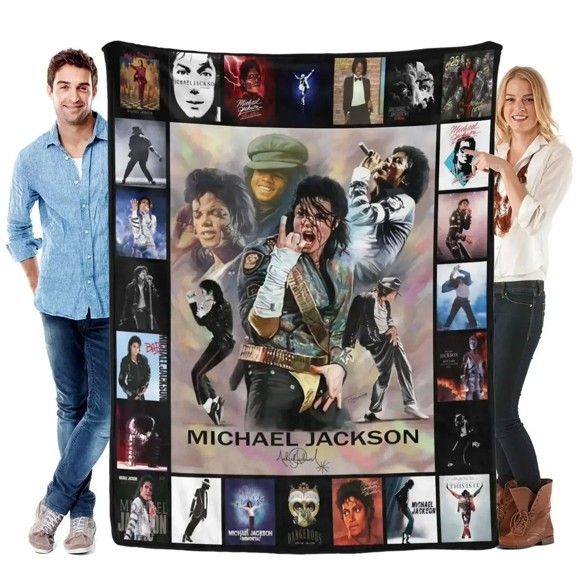 Legendary Pop Music Icon Retro Album Collage Blanket