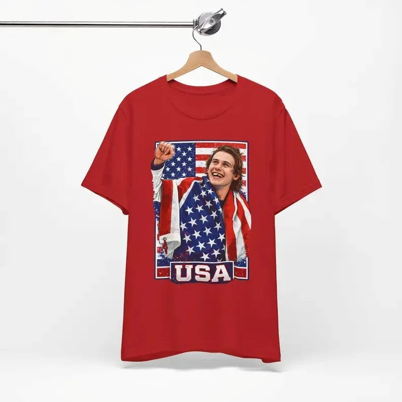 Jack Hughes Inspired Team USA Hockey Olympic Fan Graphic T-Shirt / Sweatshirt / Hoodie